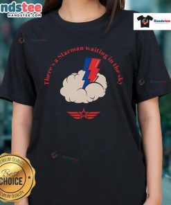 Stylish ladies tee featuring 'There's a Starman Waiting in the Sky' design, perfect for fans of David Bowie.