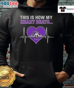 Cozy Colorado Rockies hoodie with 'Nice, This Is How My Heart Beats' graphic, perfect for fans and chilly days.