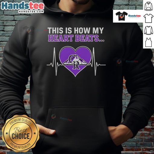 Cozy Colorado Rockies hoodie with 'Nice, This Is How My Heart Beats' graphic, perfect for fans and chilly days.