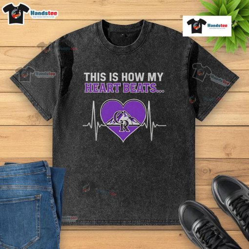 Colorado Rockies washed t-shirt featuring a stylish heart beat design, perfect for baseball fans and casual wear.