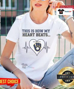 Milwaukee Brewers ladies tee featuring 'This Is How My Heart Beats' design, perfect for passionate baseball fans.