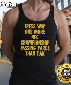 Nice Tress Way celebrates with a tank top, showcasing more NFC Championship passing yards than Dak Prescott.