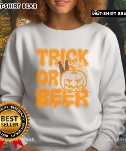 Nice Trick or Beer Halloween sweatshirt featuring festive graphics perfect for Halloween celebrations and gatherings.