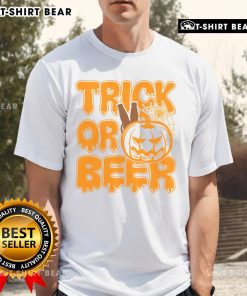 Funny 'Nice Trick Or Beer' Halloween T-Shirt featuring spooky graphics and vibrant colors for festive celebrations.
