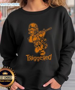 Nice Triggered Tiger Soldier parody cartoon sweatshirt featuring a bold graphic design in vibrant colors.