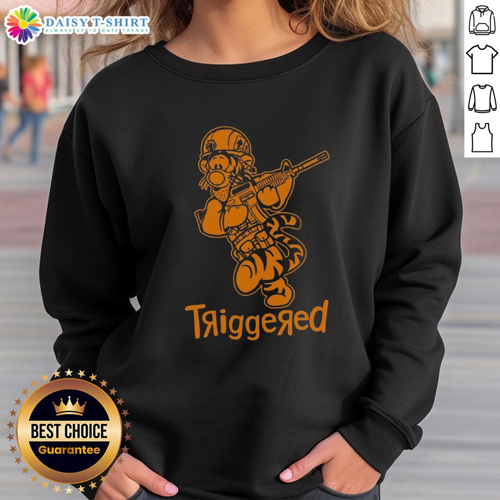 Nice Triggered Tiger Soldier Parody Cartoon Sweatshirt Nice Triggered Tiger Soldier parody cartoon sweatshirt featuring a bold graphic design in vibrant colors.