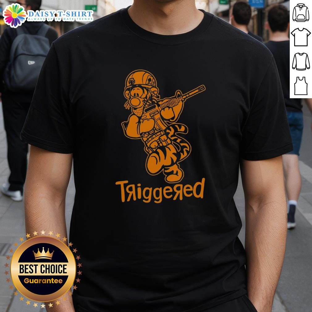 Nice Triggered Tiger Soldier Parody Cartoon T Shirt Funny triggered tiger soldier parody cartoon on a vibrant t-shirt, perfect for unique and humorous fashion lovers.