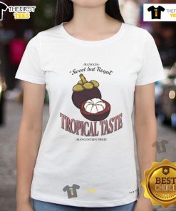 Vintage ladies tee featuring a vibrant mangosteen design for a nice tropical taste in fashion.