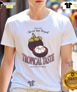 Vintage T-shirt featuring a colorful mangosteen design with the phrase 'Nice Tropical Taste' for fruit lovers.