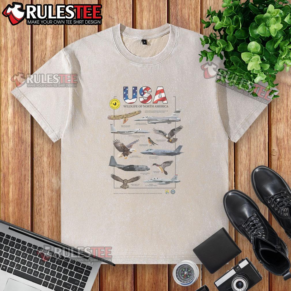 Nice Usa Planes Wildlife Of North America Birds Of Prey Washed T Shirt Nice USA Planes Wildlife of North America Birds of Prey washed t-shirt featuring majestic raptors in vibrant design.