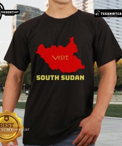 Stylish South Sudan T-Shirt featuring vibrant colors and 'Nice Visit South Sudan' text, perfect for travel enthusiasts.