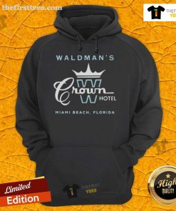 Stylish hoodie featuring the Nice Waldman's Crown Hotel logo, perfect for Miami Beach enthusiasts.