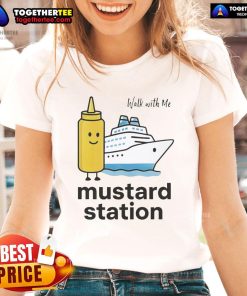 Nice Walk With Me Mustard Station Ladies Tee featuring vibrant mustard color and stylish design for casual outings.