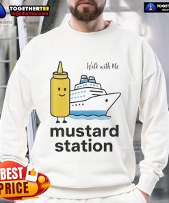 Casual mustard sweatshirt featuring 'Nice Walk With Me' phrase, perfect for stylish outings and cozy wear.