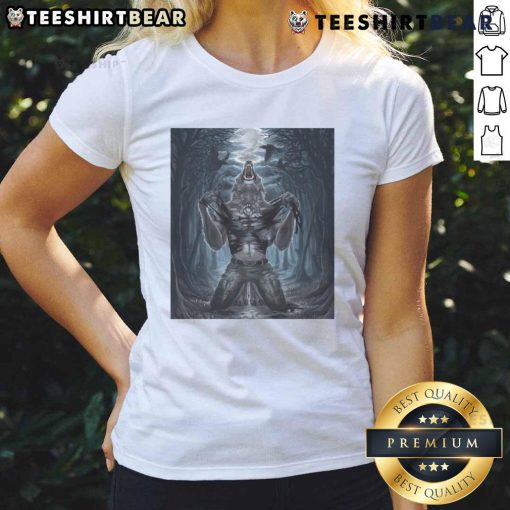 Nice Wolf ripping Halloween character graphic on a ladies tee, perfect for horror fans and spooky season attire.