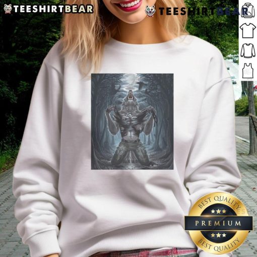 Cool Halloween character sweatshirt featuring a nice wolf ripping graphic for horror fans, perfect for spooky season.