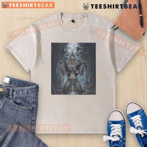Alt Text: Halloween-themed graphic t-shirt featuring a wolf ripping design, perfect for horror enthusiasts.
