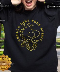 Alt Text: Cozy 'Nice Woodstock Smells Like Free Spirit' sweatshirt featuring vibrant colors and a casual design, perfect for festivals.
