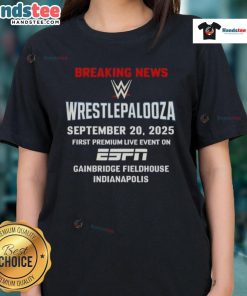 Nice WWE Wrestlepalooza 2025 Ladies Tee featuring vibrant design, showcased at Gainbridge Fieldhouse, Indianapolis.