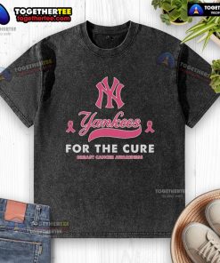 Nice Yankees for the Cure Breast Cancer Awareness washed t-shirt, featuring a stylish design in pink and navy colors.