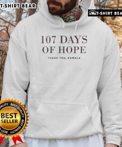 Kamala Harris hoodie featuring '107 Days of Hope' design, perfect for supporters of the Vice President's initiatives.