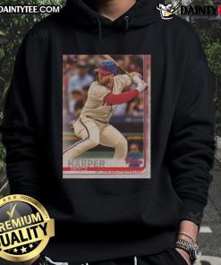 Official 2019 Topps Baseball Bryce Harper Phillies hoodie featuring team colors and player graphics.