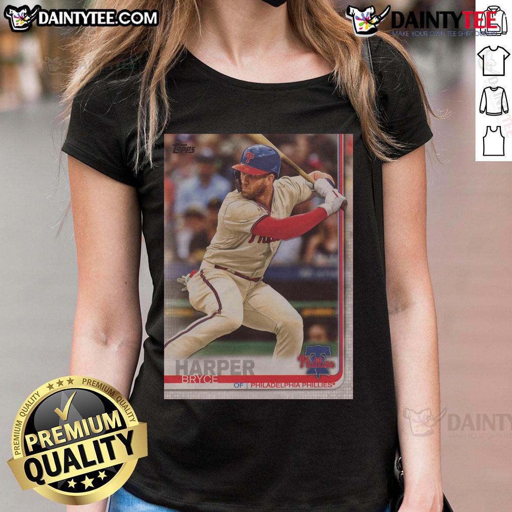 Official 2019 Topps Baseball Bryce Harper Phillies Ladies Tee Alt Text: Official 2019 Topps Baseball Bryce Harper Phillies Ladies Tee featuring vibrant team colors and stylish design.