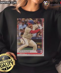 Official 2019 Topps Baseball Bryce Harper Phillies sweatshirt featuring vibrant team colors and logo.