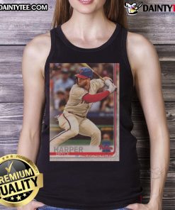 Alt Text: Official 2019 Topps Baseball Bryce Harper Phillies tank top featuring vibrant team colors and player graphics.