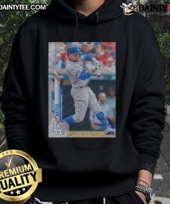 Alt Text: Official 2020 Topps Baseball Mookie Betts Dodgers hoodie showcasing team logo and player design, perfect for fans.