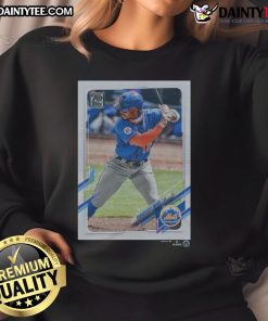 Official 2021 Topps Baseball Francisco Lindor Mets sweatshirt featuring team colors and logo, perfect for fans.