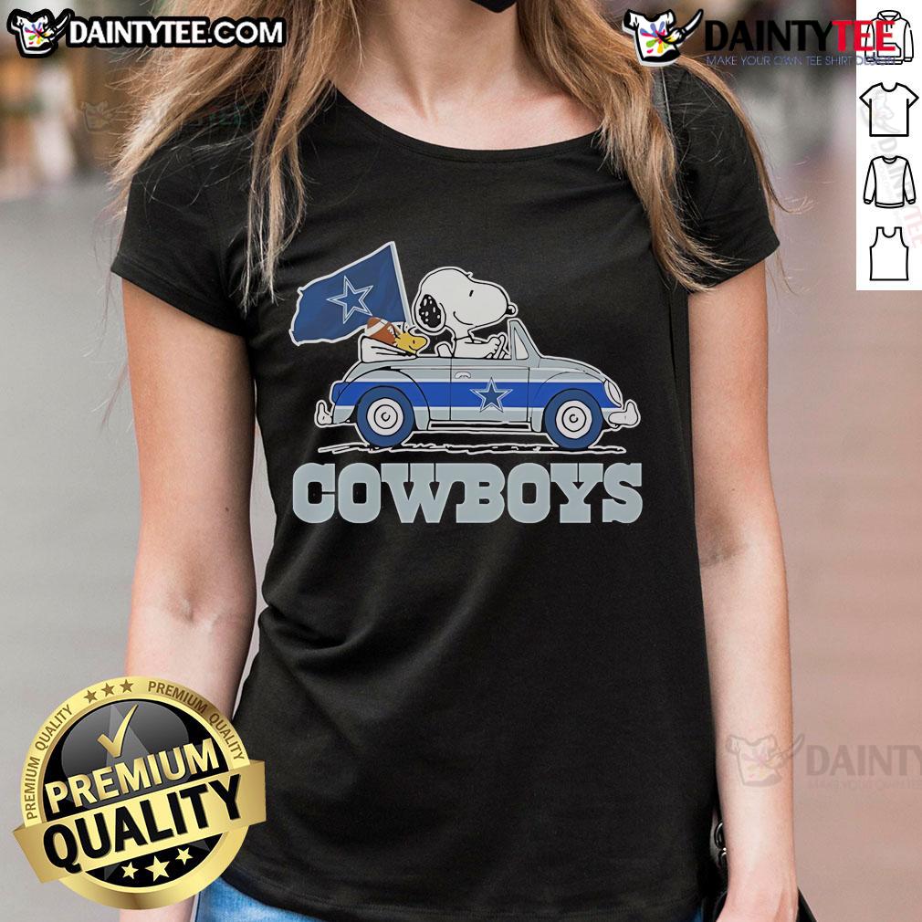 Official 2025 Snoopy And Woodstock Car Logo Cowboys Ladies Tee Alt Text: Official 2025 Snoopy and Woodstock car logo on a stylish Cowboys ladies tee, perfect for fans and collectors.