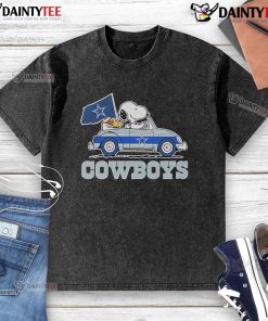 Official 2025 Snoopy and Woodstock car logo on a Cowboys washed t-shirt, featuring vibrant colors and relaxed fit design.