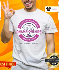 Alt Text: Official 2026 Women's Development Program Level 9 Western Championships T-Shirt featuring logo and vibrant design.