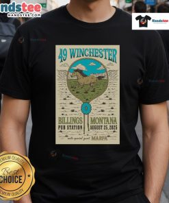 Official 49 Winchester T-Shirt from Pub Station, Billings Montana, Aug 25, 2025, featuring unique concert design.