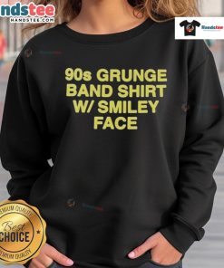 Official 90s Grunge Band Shirt with Smiley Face design on a cozy sweatshirt for retro fashion lovers.
