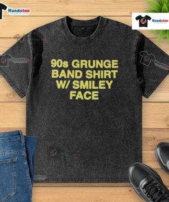 Official 90s grunge band shirt with smiley face design on a washed t-shirt, perfect for vintage music fans.