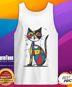 Official Abstract Japanese Cat Tank Top featuring a vibrant design of a cat in a unique artistic style.