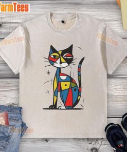 Official Abstract Japanese Cat Washed T-Shirt featuring a unique cat design on a stylish, soft fabric.