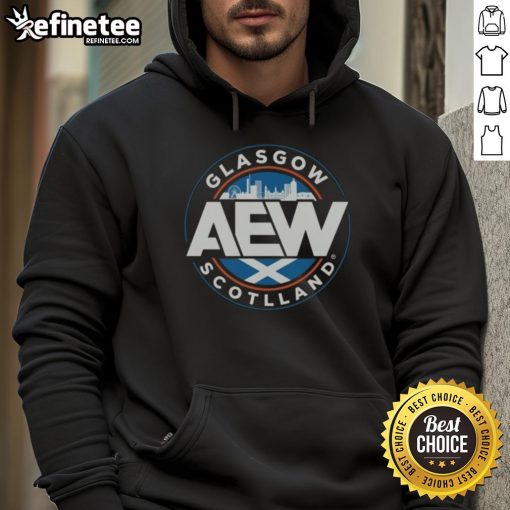 Official AEW Glasgow Scotland hoodie featuring bold logo and stylish design, perfect for wrestling fans and collectors.