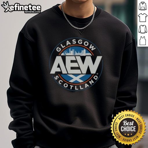 Official AEW Glasgow Scotland Sweatshirt featuring bold logo and design, perfect for wrestling fans and collectors.