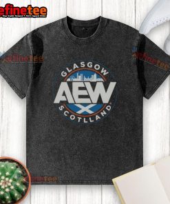 Alt Text: Official AEW Glasgow Scotland washed t-shirt featuring a vintage design, perfect for wrestling fans.