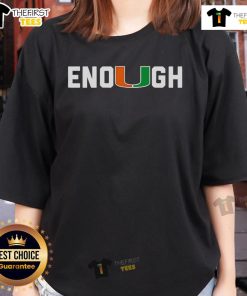 Alt Text: Official Akheem Mesidor Enough Miami Hurricanes ladies tee featuring vibrant team colors and stylish design.