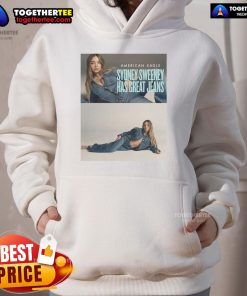 Official American Eagle Sydney Sweeney in stylish jeans and hoodie, showcasing trendy fashion and casual looks.
