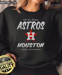 Alt Text: Official American League Houston Astros West Division sweatshirt featuring team logo and vibrant colors. Perfect for fans!