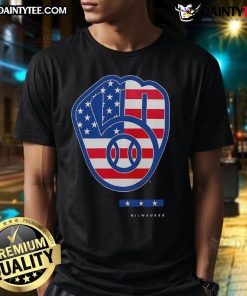 Alt Text: Official Anthracite Milwaukee Brewers Americana Logo T-Shirt featuring a vintage design and team colors. Perfect for fans!