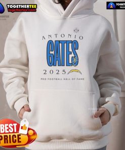 Official Antonio Gates Los Angeles Chargers Pro Football Hall of Fame 2025 signature hoodie featuring team colors and logo.