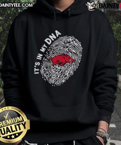 Official Arkansas Razorbacks In My DNA Hoodie showcasing team spirit and unique design for fans and alumni.