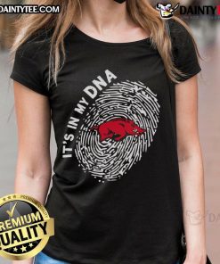 Official Arkansas Razorbacks In My DNA ladies tee, featuring a stylish design perfect for passionate Razorbacks fans.