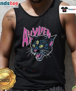 Official Ayylien 3 Eyed Cat Tank Top featuring a vibrant design of a whimsical cat with three eyes.
